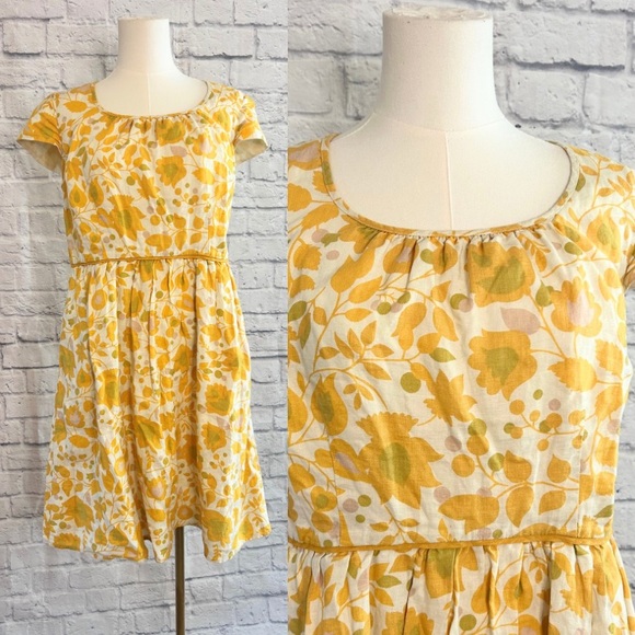 Boden Dresses & Skirts - Boden Floral Dress 100% Linen Yellow & White Garden Girly Geek Chic Nerd Summer